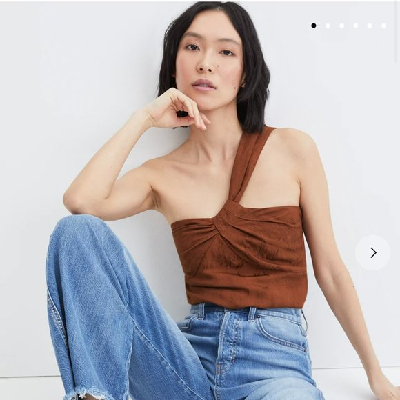 NWT Veronica Beard Women's Bronze One Shoulder Linen Blend Belinda Top, Size 14 - Picture 2 of 7